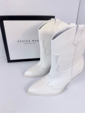 Azalea Wang Briggitta White Western Cowboy Ankle Boots Size 6-10